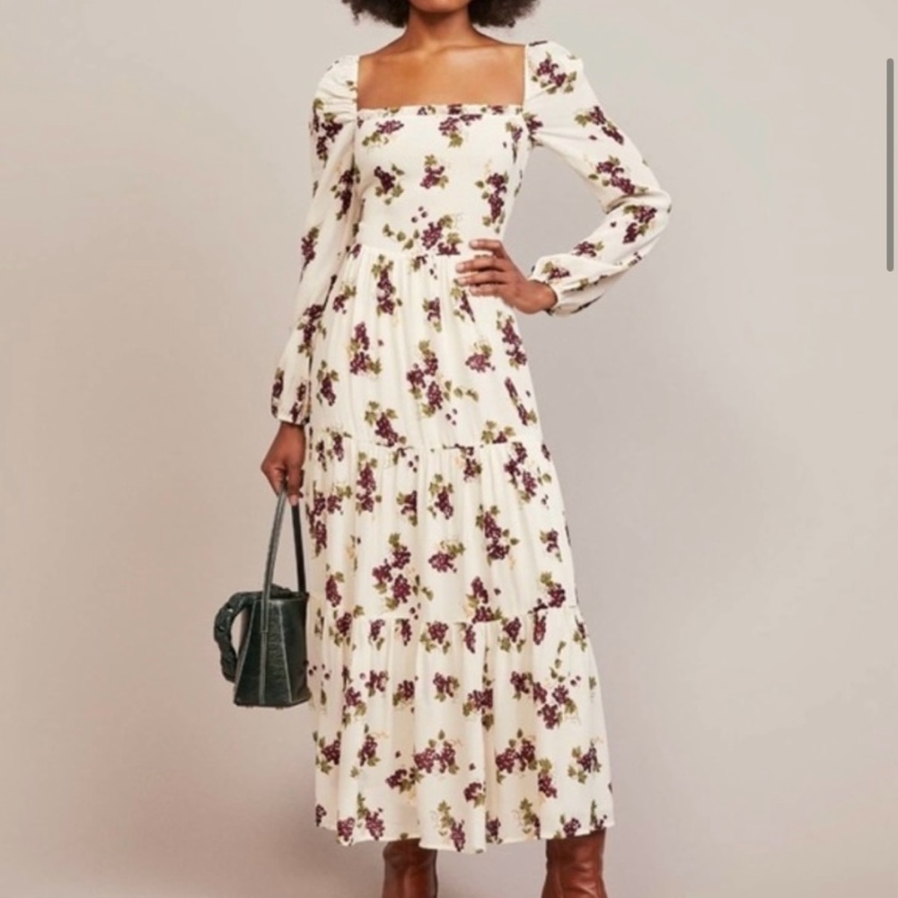 Reformation Kellie Dress In Grapevine Size 6 Square Neck Long Sleeve